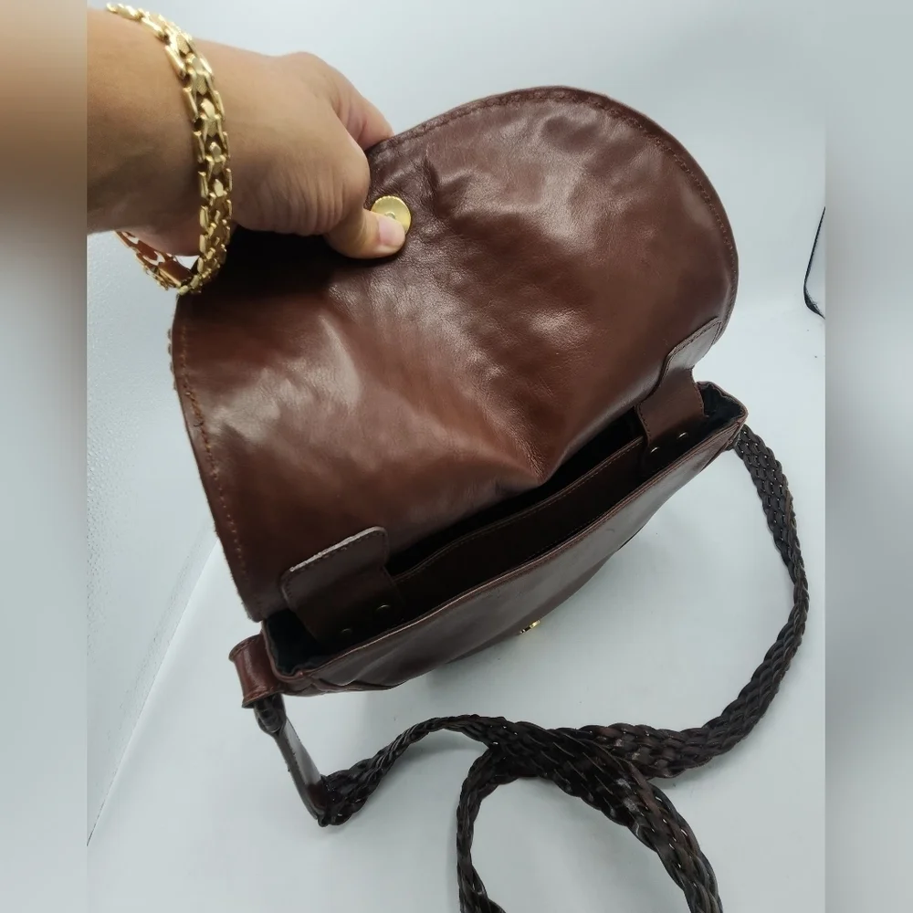 De Vecchi Hamilton Hodge Vintage Leather Woven Saddle Bag In Brown - Picture 9 of 14